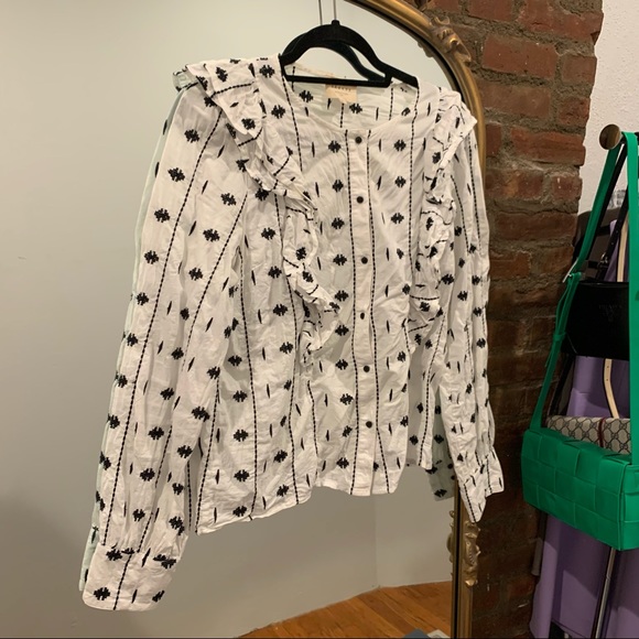 Sezane Cream and Black Patterned Blouse - Picture 2 of 4